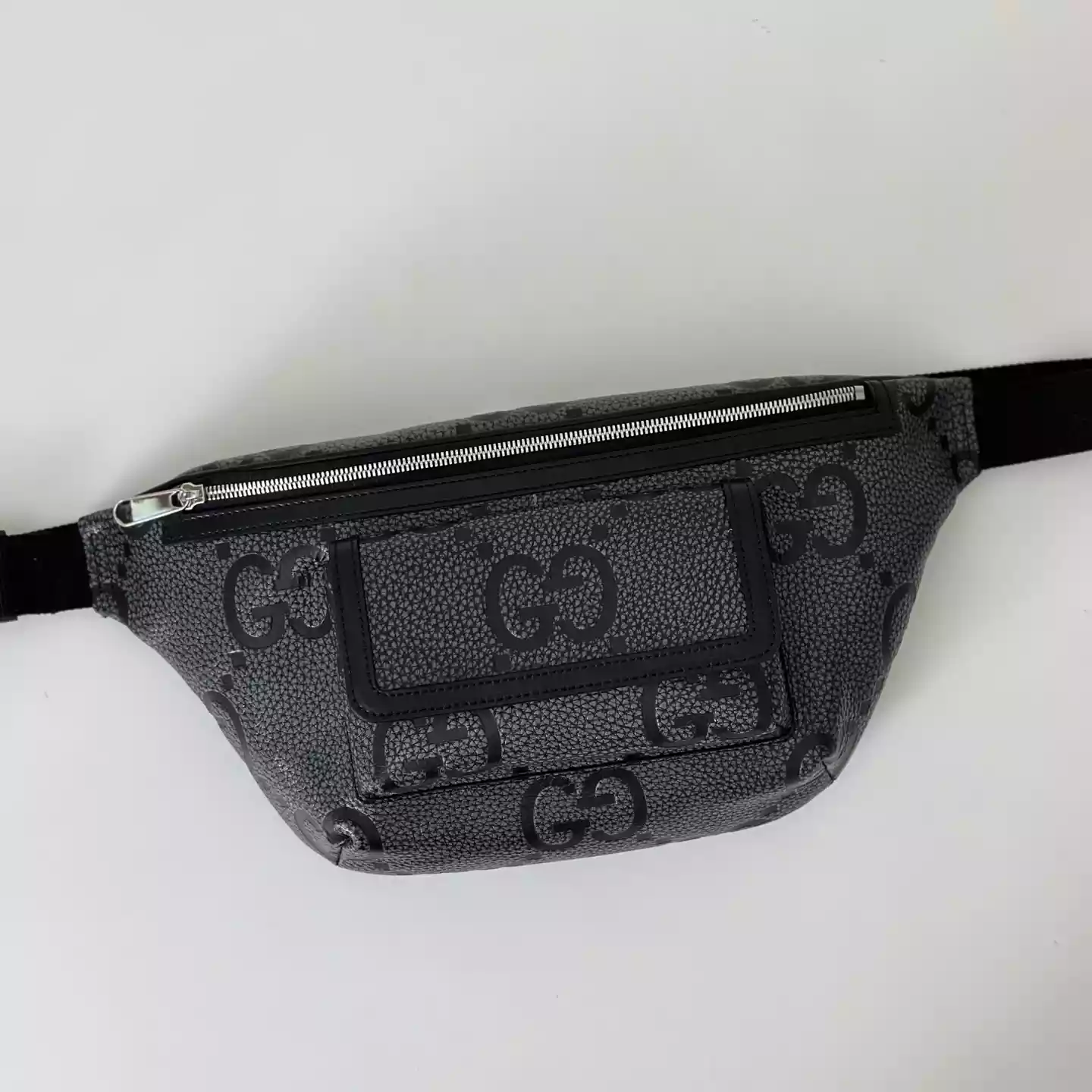 GG jumbo large belt bag in grey and black GG leather - BG078 GG jumbo large belt bag in grey and black GG leather