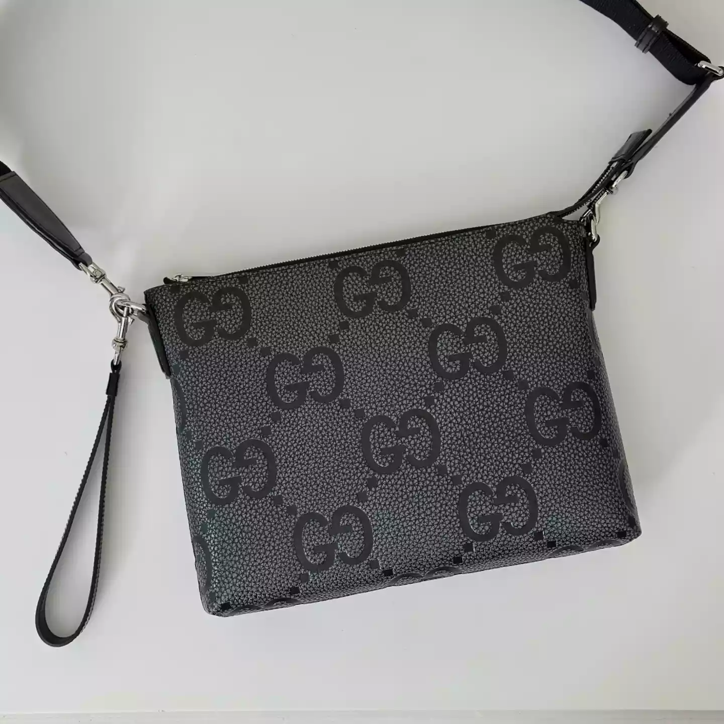 GG jumbo medium crossbody bag in grey and black GG leather - BG079 GG jumbo medium crossbody bag in grey and black GG leather