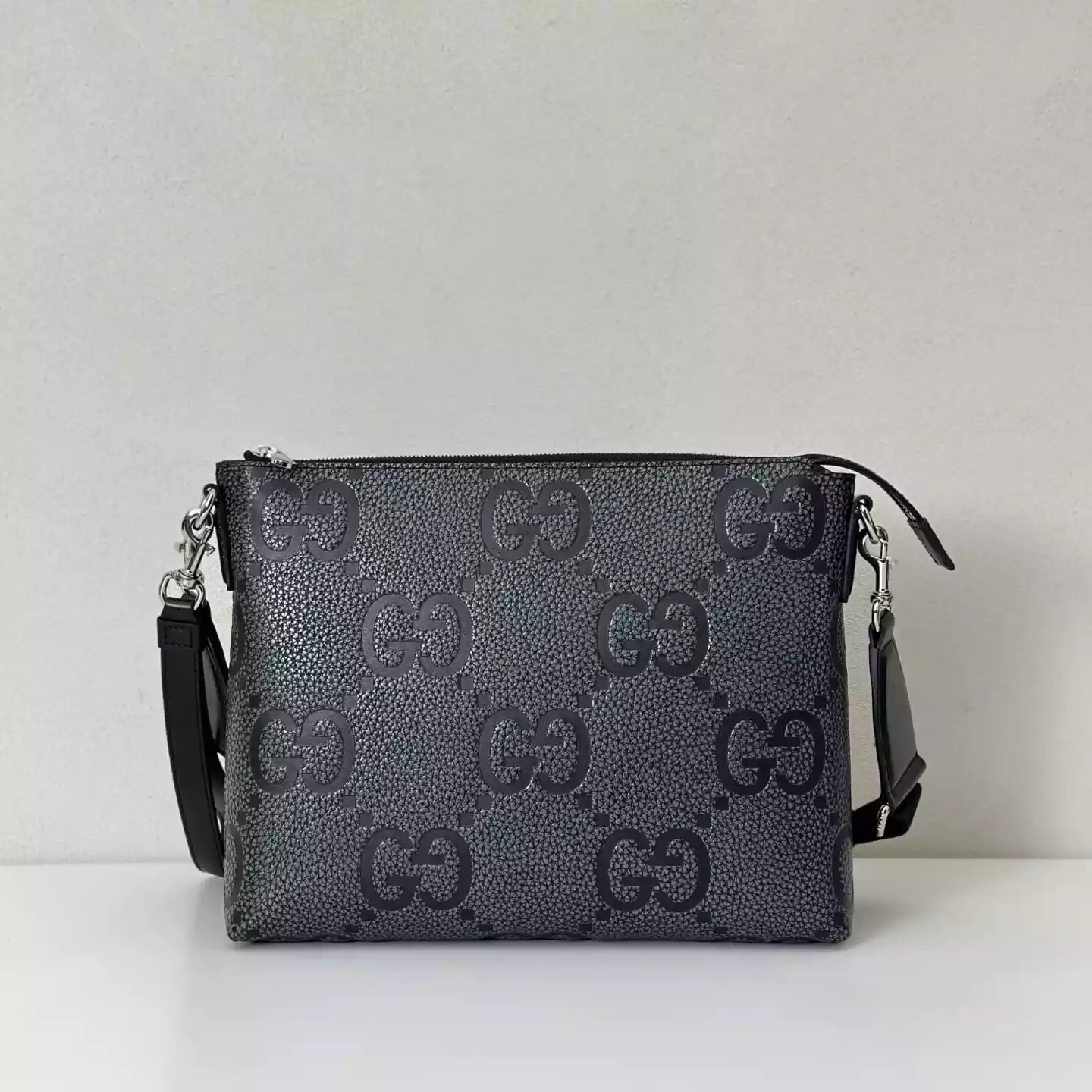 GG jumbo medium crossbody bag in grey and black GG leather - BG079 GG jumbo medium crossbody bag in grey and black GG leather