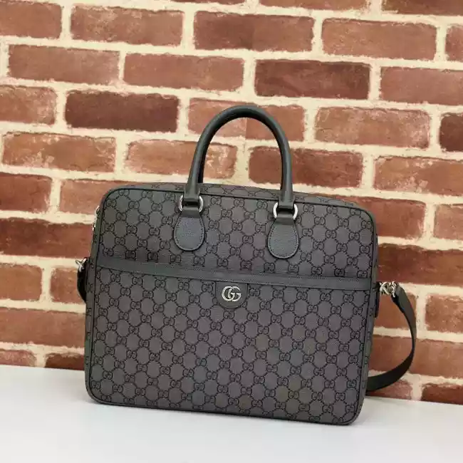GUCCI OPHIDIA GG CANVAS MEDIUM BRIEFCASE GREY 2024 - BG087 GUCCI OPHIDIA GG CANVAS MEDIUM BRIEFCASE GREY 2024