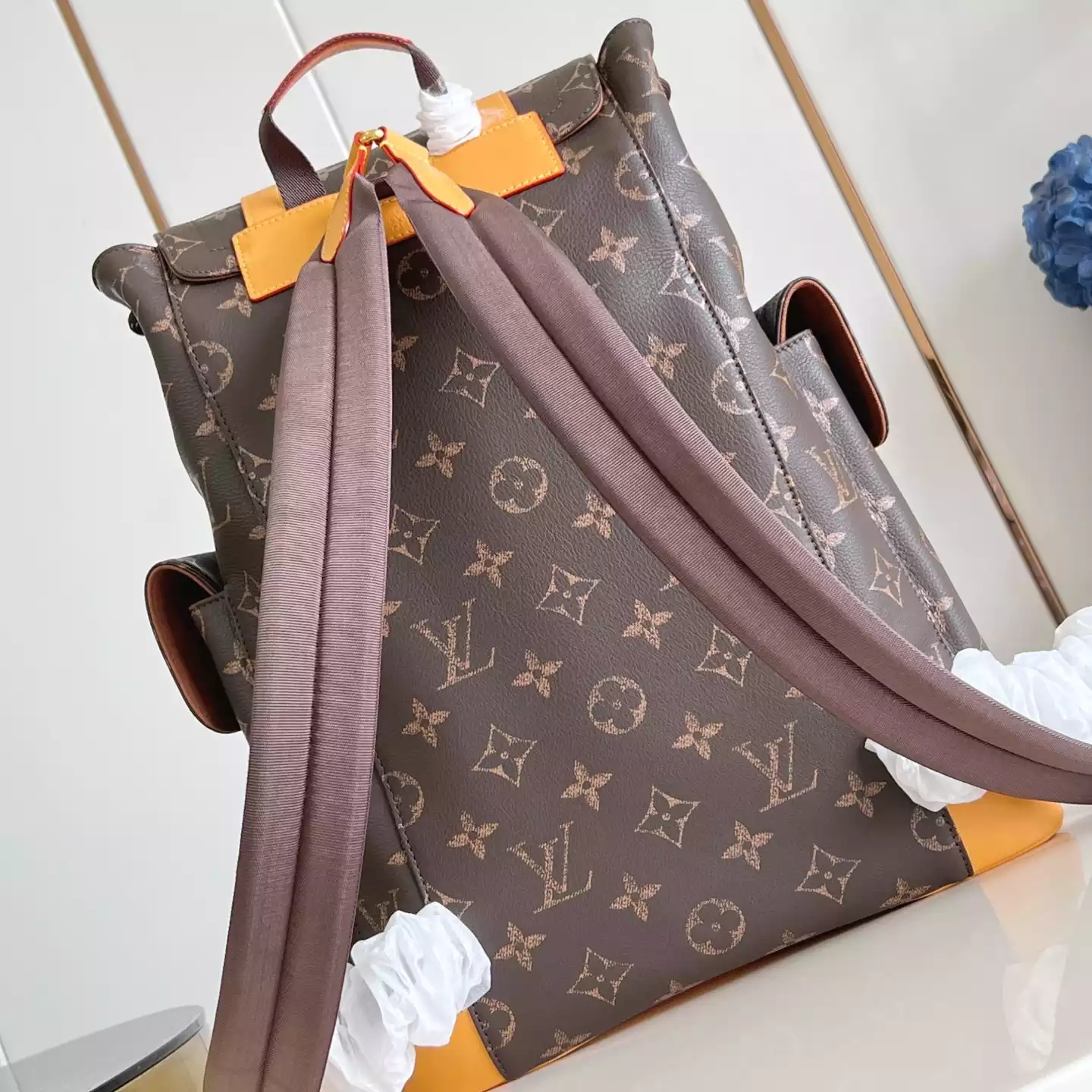 CHRISTOPHER MM BACKPACK BROWN MONOGRAM CALF LEATHER M14038 - LW338 DISCOVERY BACKPACK PM SKY BLUE MONOGRAM CANVAS