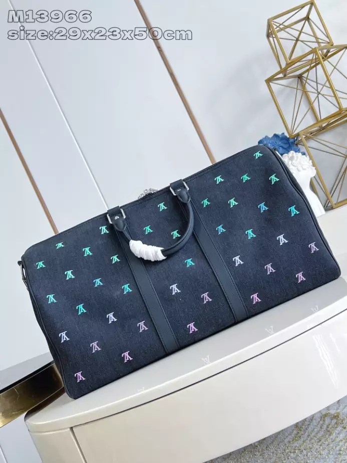 KEEPALL BANDOULIERE 50 BAG BLACK BLASON DENIM M13966 - LW352 DISCOVERY BACKPACK PM SKY BLUE MONOGRAM CANVAS