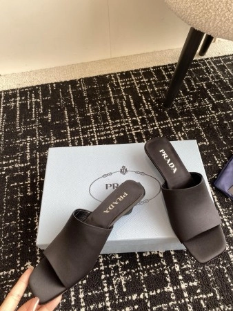 PRADA HEELED SLIDES 35MM IN BLACK SATIN - PSD066