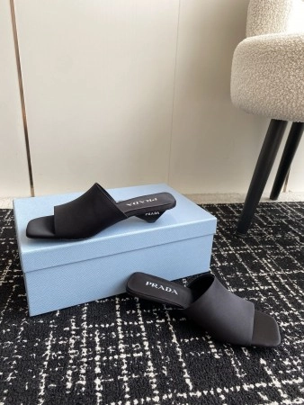 PRADA HEELED SLIDES 35MM IN BLACK SATIN - PSD066