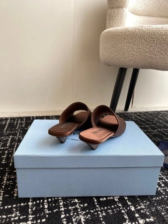 PRADA HEELED SLIDES 35MM IN TOBACCO SATIN - PSD065