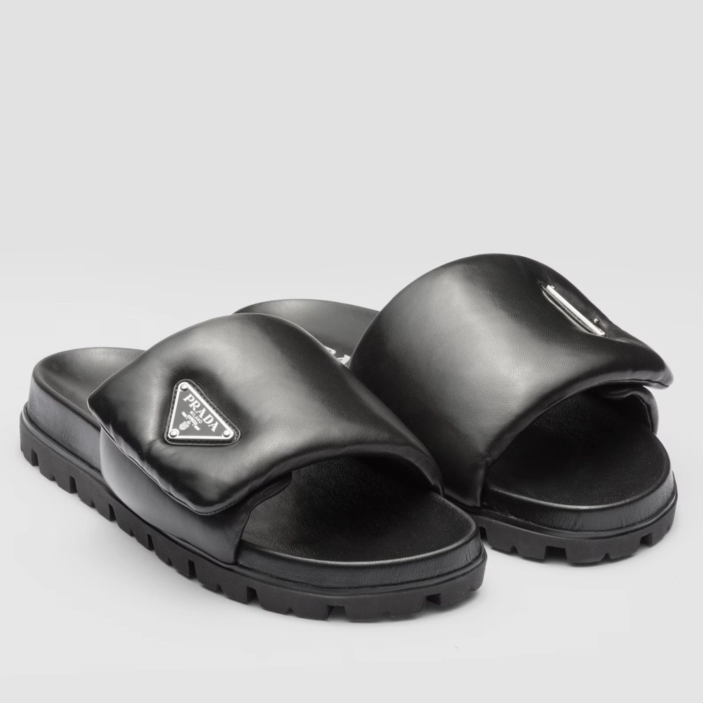 PRADA SLIDES IN BLACK SOFT PADDED NAPPA LEATHER - PSD079