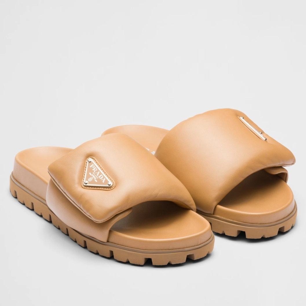 PRADA SLIDES IN BROWN SOFT PADDED NAPPA LEATHER - PSD078