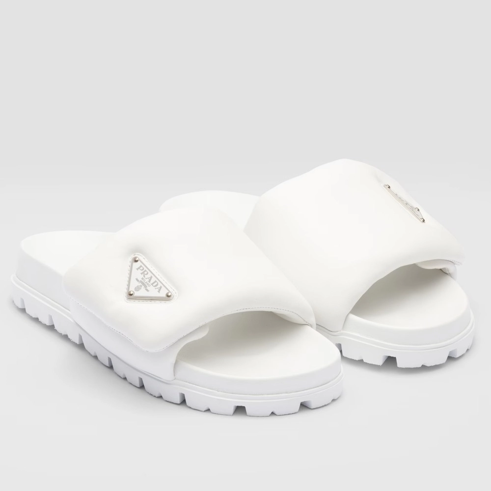 PRADA SLIDES IN WHITE SOFT PADDED NAPPA LEATHER - PSD080