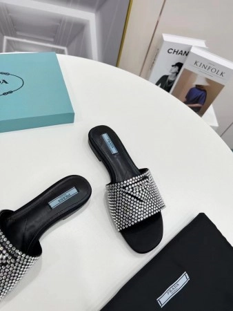 PRADA WOMEN'S SATIN SLIDES WITH CRYSTALS - PSD085