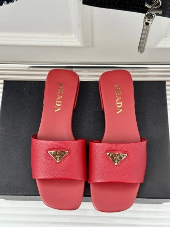 PRADA WOMEN'S SLIDES IN RED SAFFIANO LEATHER - PSD064