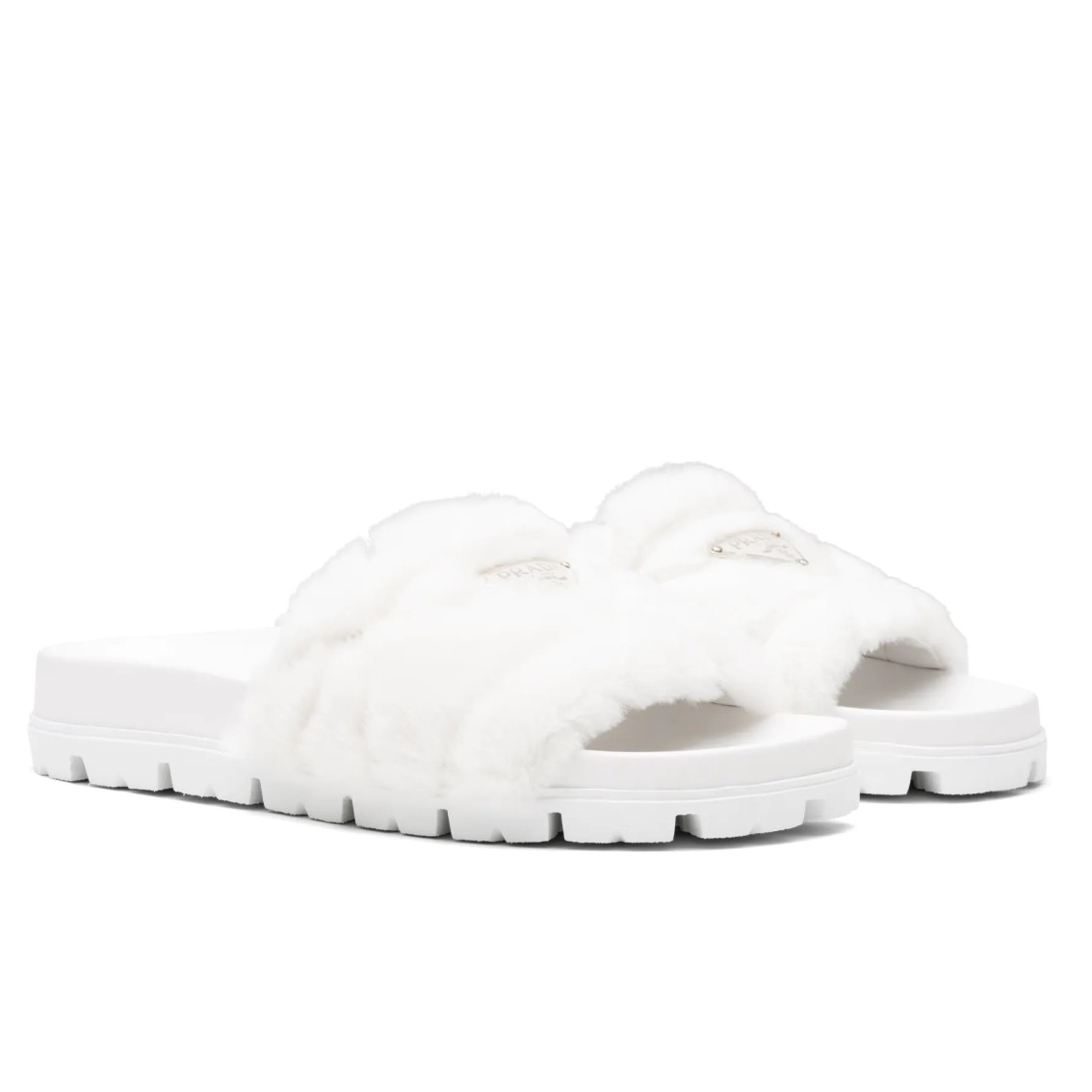 PRADA WOMEN'S SLIDES IN WHITE SHEARLING - PSD087
