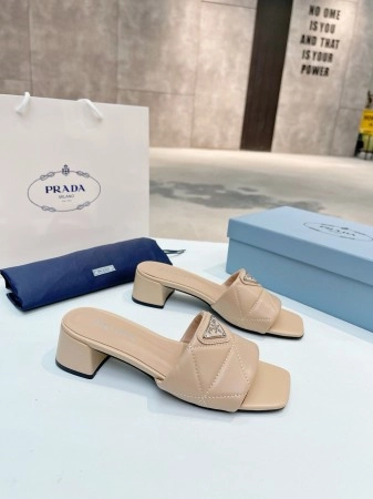 PRADA WOMEN'S SLIDES SANDALS 35MM IN BEIGE NAPPA LEATHER - PSD072