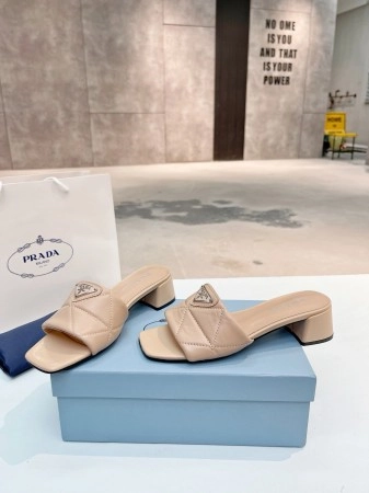 PRADA WOMEN'S SLIDES SANDALS 35MM IN BEIGE NAPPA LEATHER - PSD072