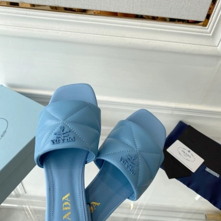 PRADA WOMEN'S SLIDES SANDALS IN LIGHT BLUE NAPPA LEATHER - PSD075