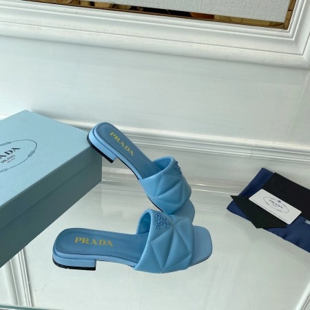 PRADA WOMEN'S SLIDES SANDALS IN LIGHT BLUE NAPPA LEATHER - PSD075