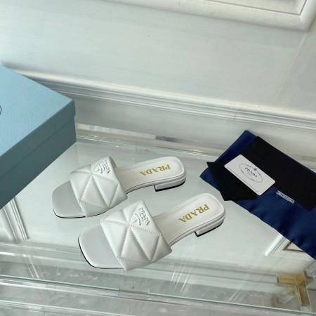 PRADA WOMEN'S SLIDES SANDALS IN WHITE NAPPA LEATHER - PSD077