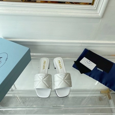 PRADA WOMEN'S SLIDES SANDALS IN WHITE NAPPA LEATHER - PSD077