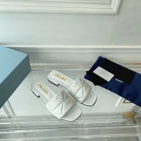 PRADA WOMEN'S SLIDES SANDALS IN WHITE NAPPA LEATHER - PSD077