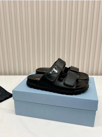 PRADA WOMEN'S STRAP SLIDES SANDALS IN BLACK CALFSKIN - PSD068