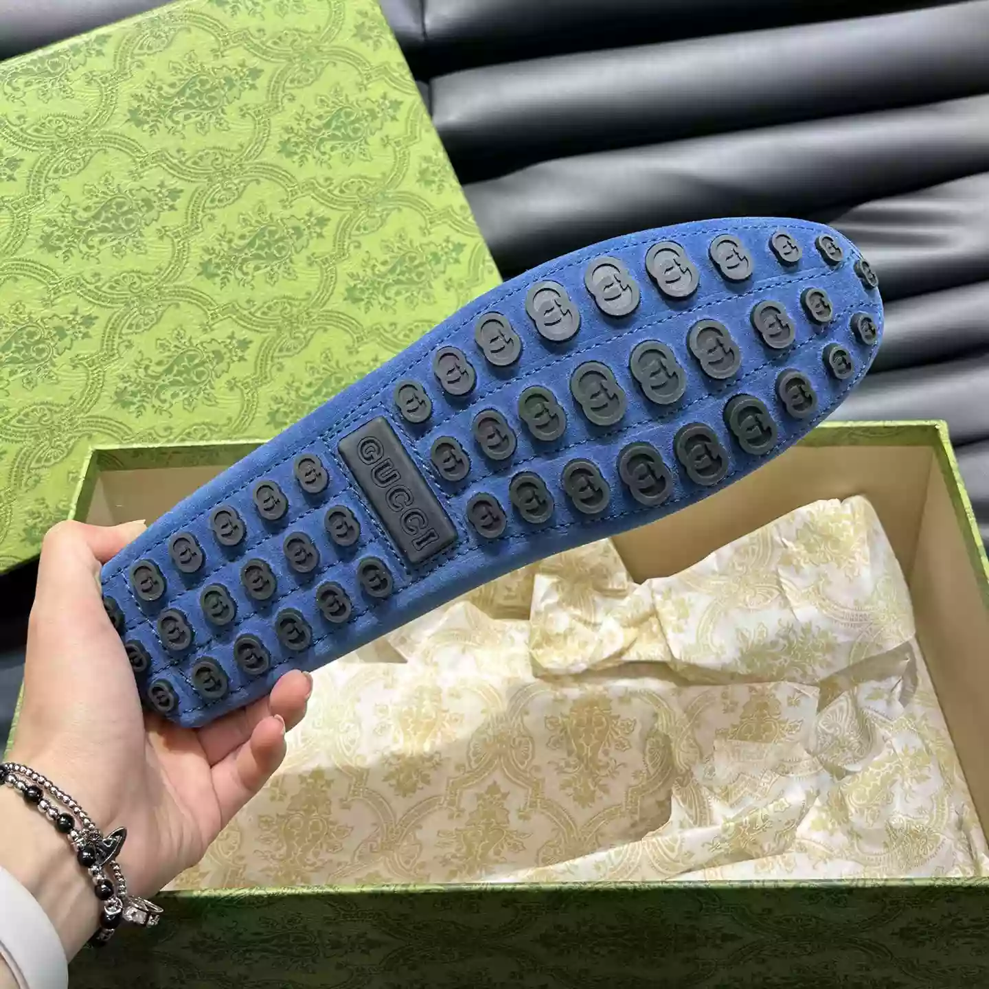 MEN'S DRIVER WITH INTERLOCKING G IN BLUE - GL100