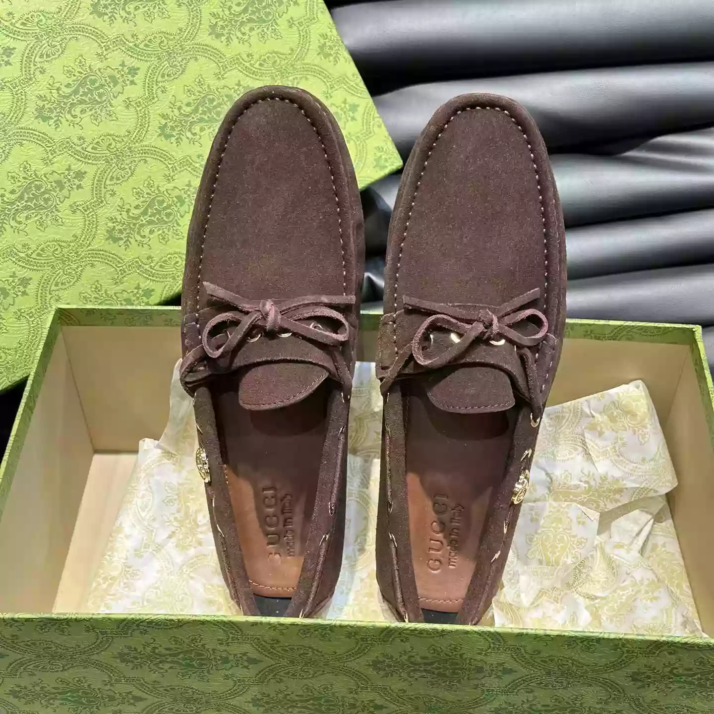 MEN'S DRIVER WITH INTERLOCKING G IN DARK BROWN - GL099