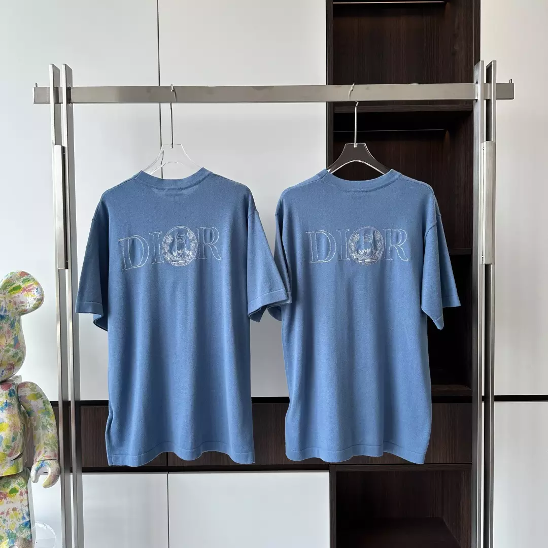 CD AND HYLTON NEL KNIT T-SHIRT BLUE COTTON AND SILK JERSEY - DOT048