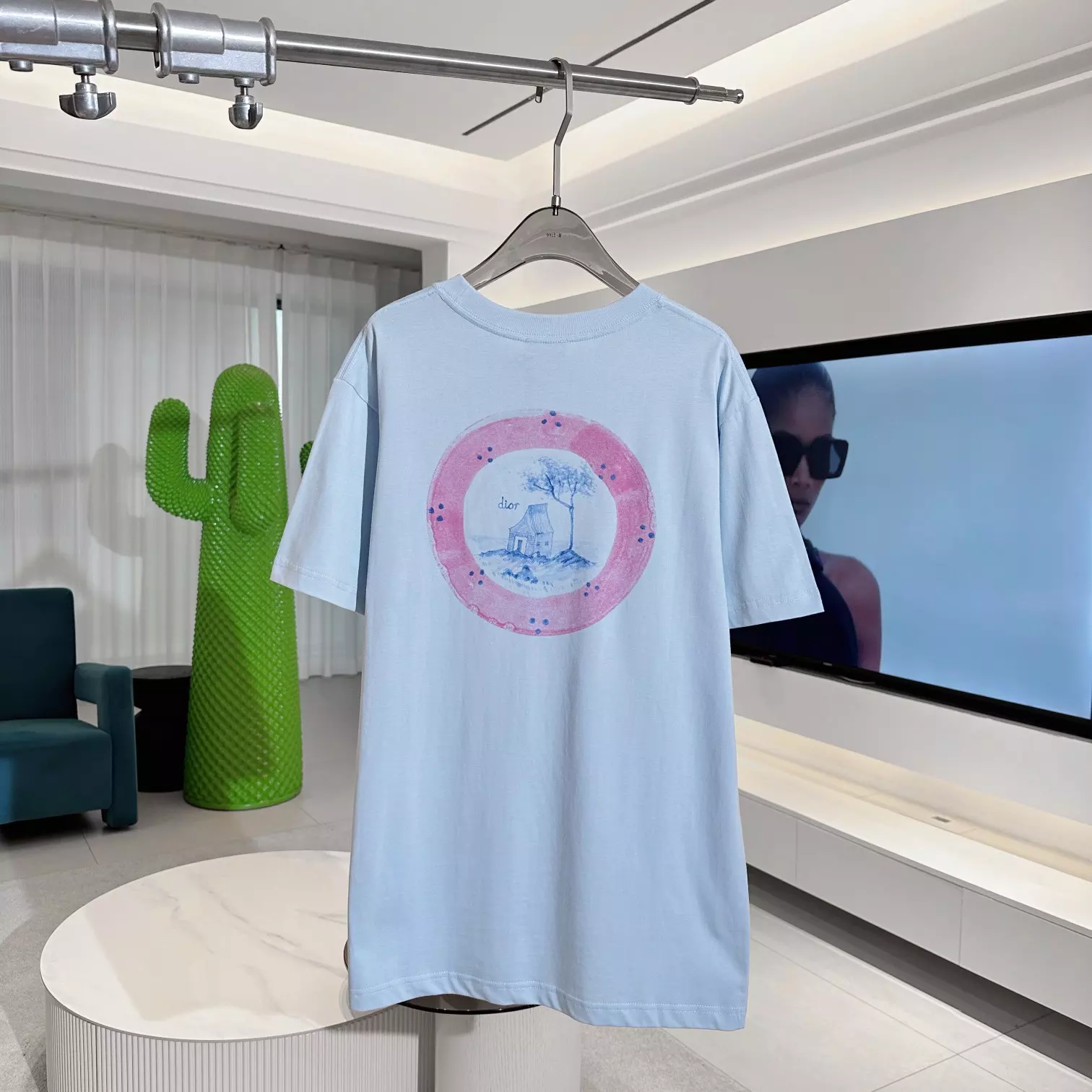 DI0R AND HYLTON NEL T-SHIRT, RELAXED FIT BLUE COTTON JERSEY - DOT055