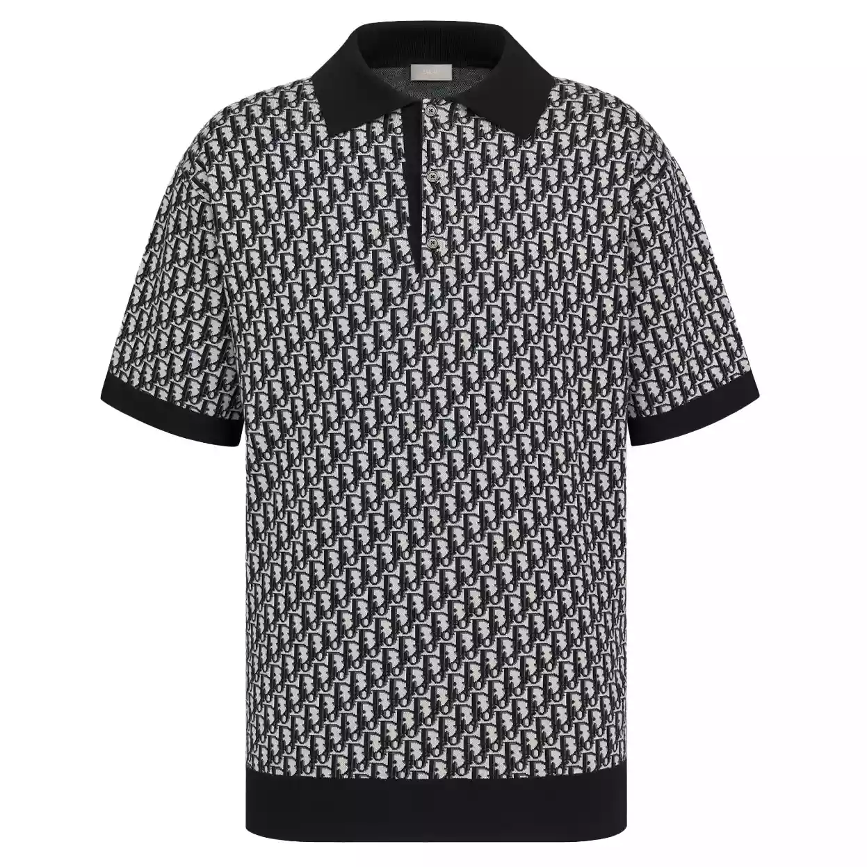 DI0R OBLIQUE POLO SHIRT BEIGE, BLUE AND BLACK COTTON JACQUARD - DOT058