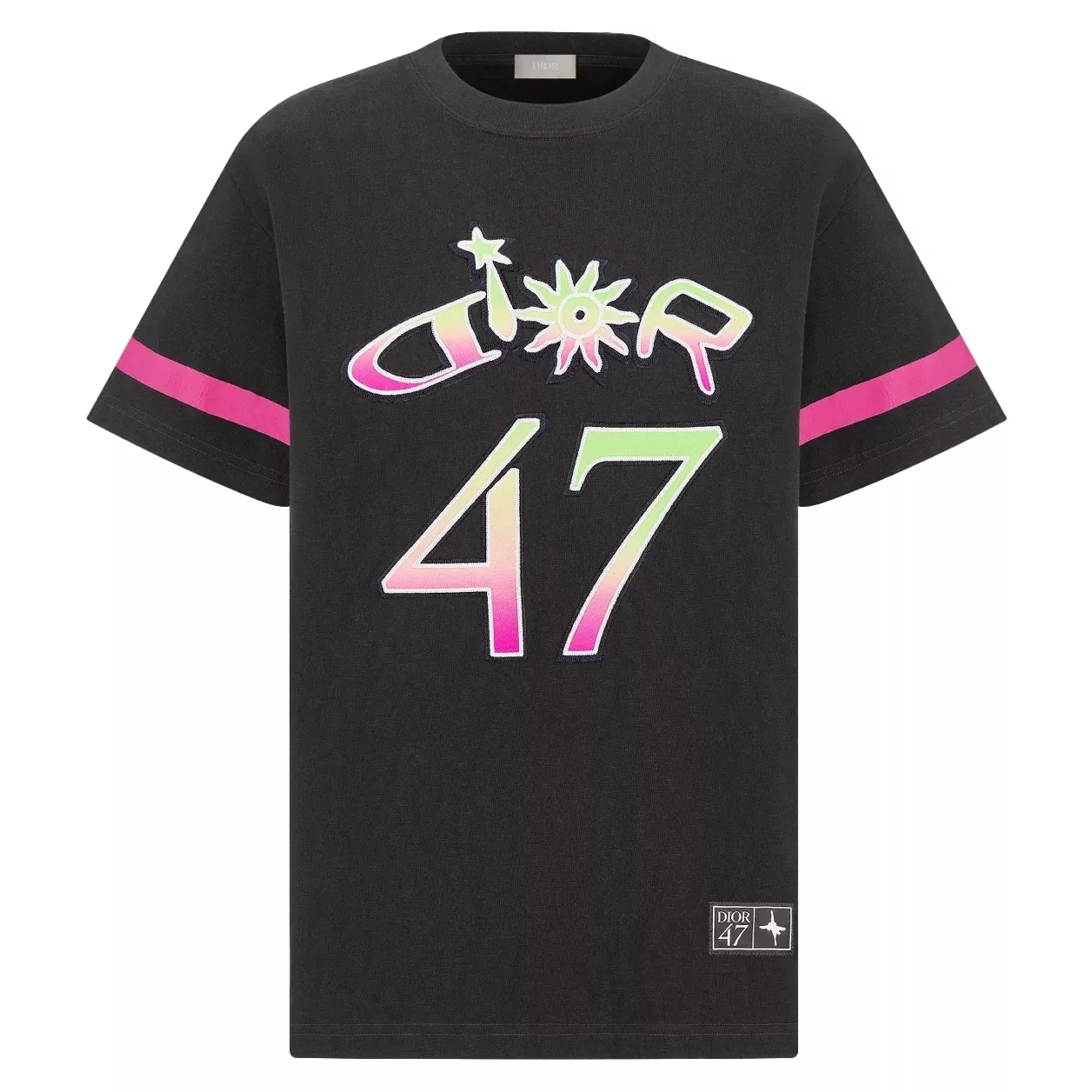 DIOR AND LEWIS HAMILTON T-SHIRT RELAXED FIT BLACK SLUB COTTON JERSEY - DOT027