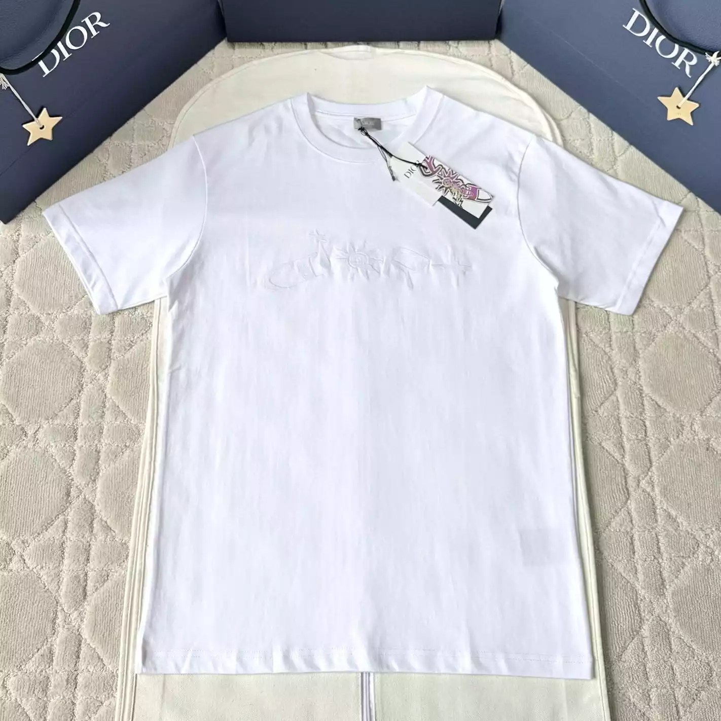 DIOR AND LEWIS HAMILTON T-SHIRT, RELAXED FIT WHITE COTTON JERSEY - DOT030