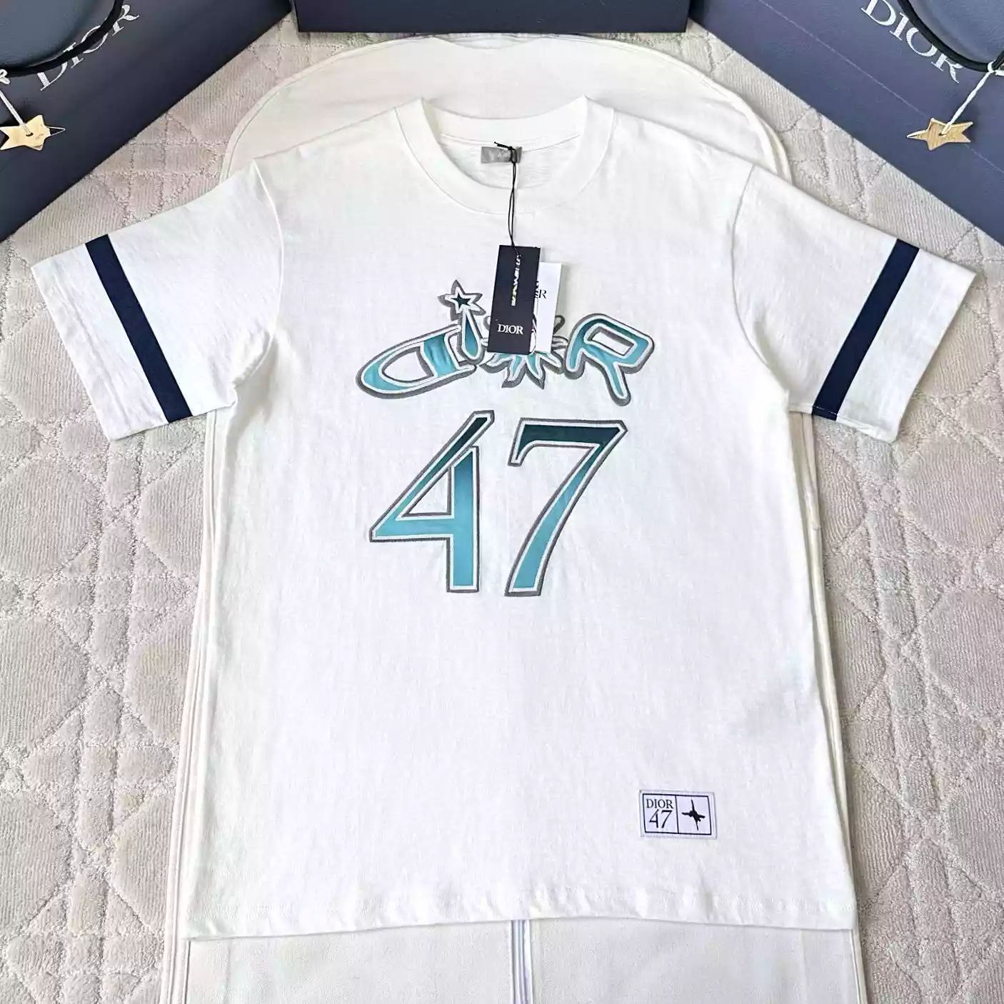 DIOR AND LEWIS HAMILTON T-SHIRT RELAXED FIT WHITE SLUB COTTON JERSEY - DOT028