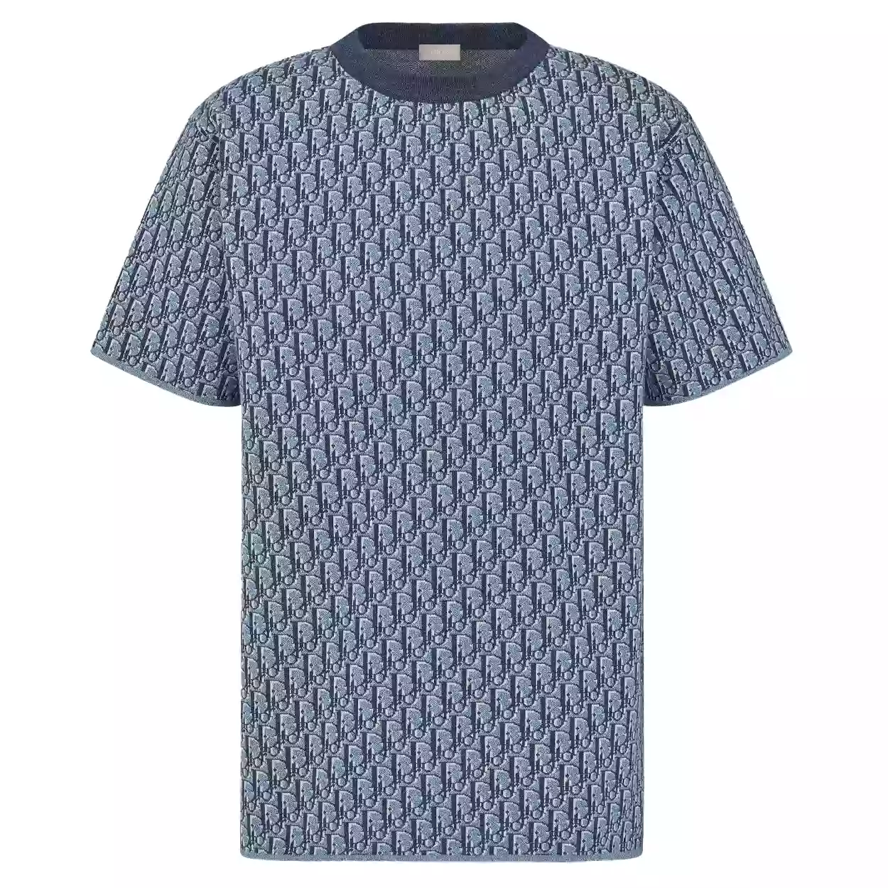 DIOR OBLIQUE T-SHIRT RELAXED FIT BLUE COTTON JACQUARD - DOT043