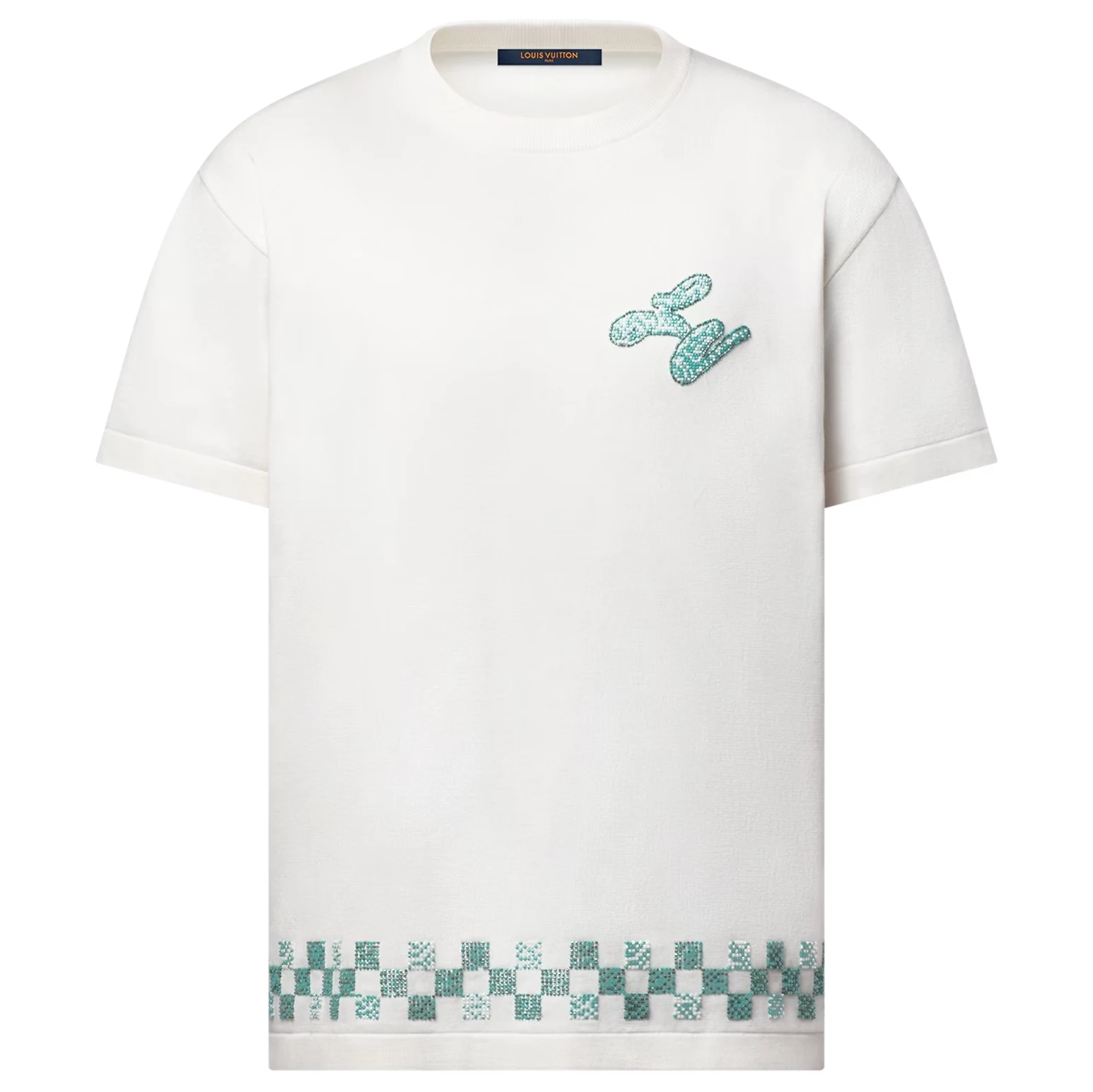 EMBELLISHED SHORT SLEEVED CREWNECK IN WHITE - LVTS098 Damier Jacquard Short-Sleeved Crewneck - LVTS089