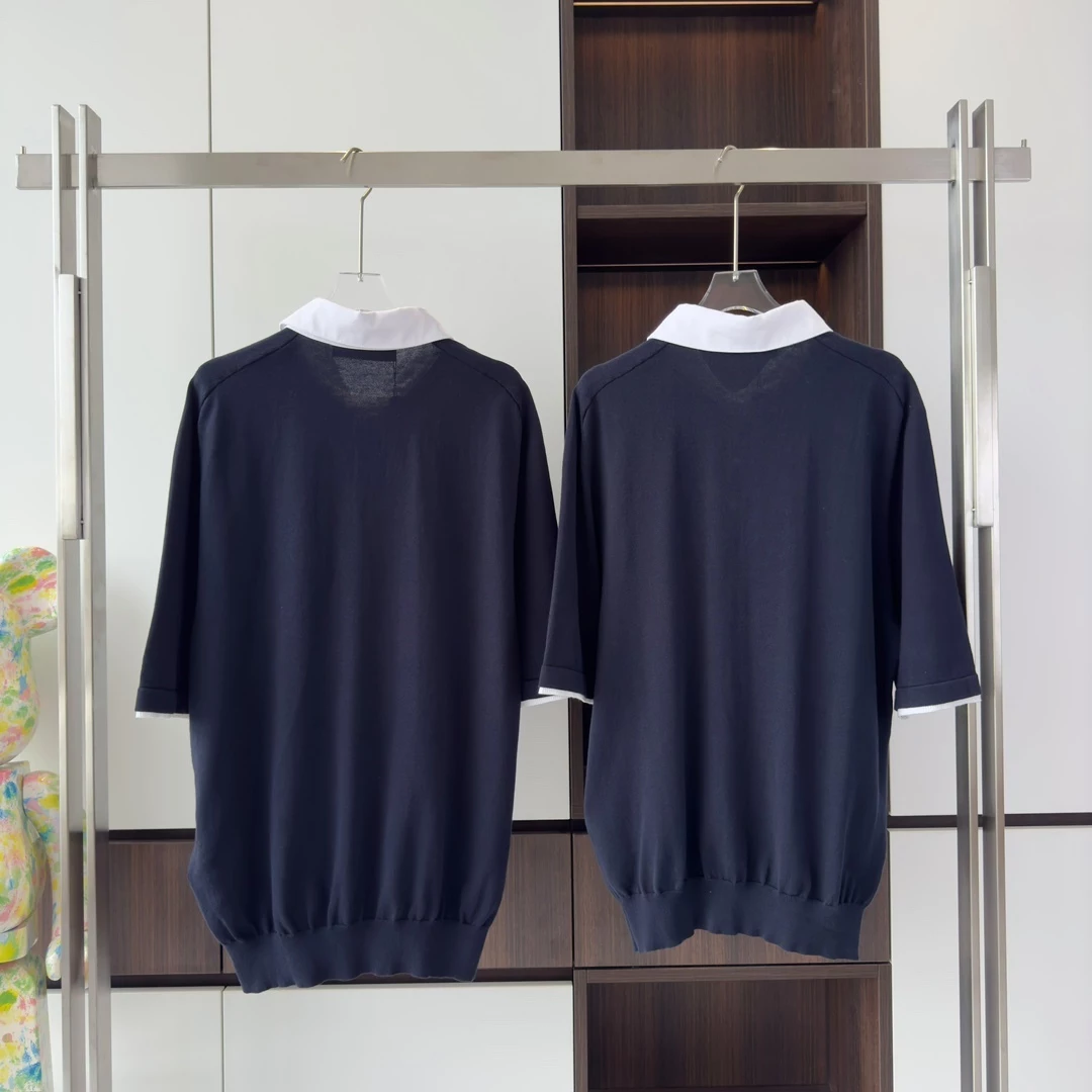 EMBROIDERED SHORT-SLEEVED COTTON BLEND POLO SHIRT - LVTS140 Damier Jacquard Short-Sleeved Crewneck - LVTS089