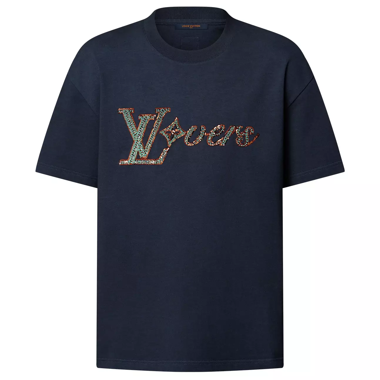 EMBROIDERED SHORT SLEEVED T-SHIRT IN BLACK - LVTS119 Damier Jacquard Short-Sleeved Crewneck - LVTS089