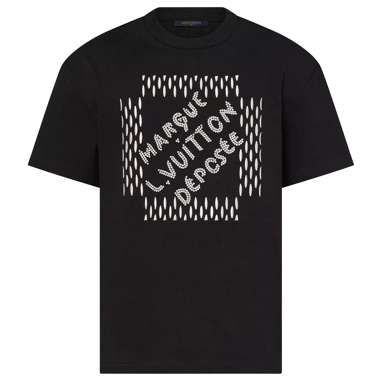 EMBROIDERED SIGNATURE COTTON T-SHIRT IN BLACK - LVTS121 Damier Jacquard Short-Sleeved Crewneck - LVTS089