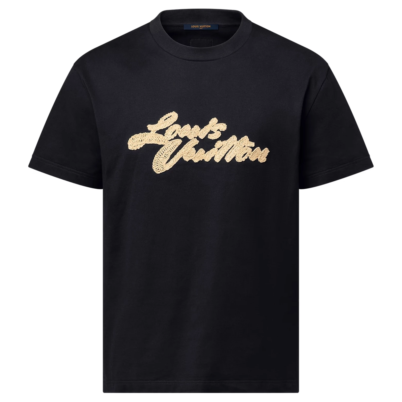 EMBROIDERED SIGNATURE T-SHIRT IN BLACK - LVTS101 Damier Jacquard Short-Sleeved Crewneck - LVTS089