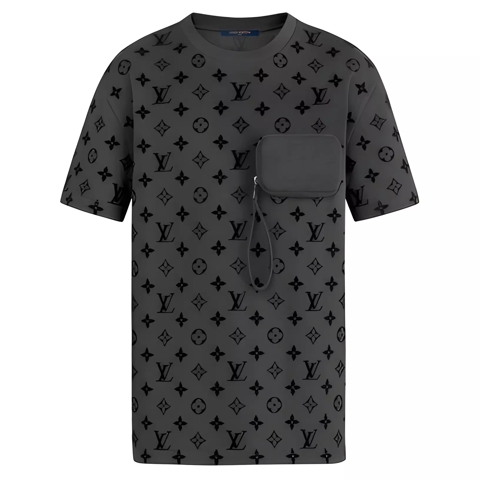 LV HOOK AND LOOP MONOGRAM SHORT-SLEEVE T-SHIRT IN GREY - LVTS106 Damier Jacquard Short-Sleeved Crewneck - LVTS089