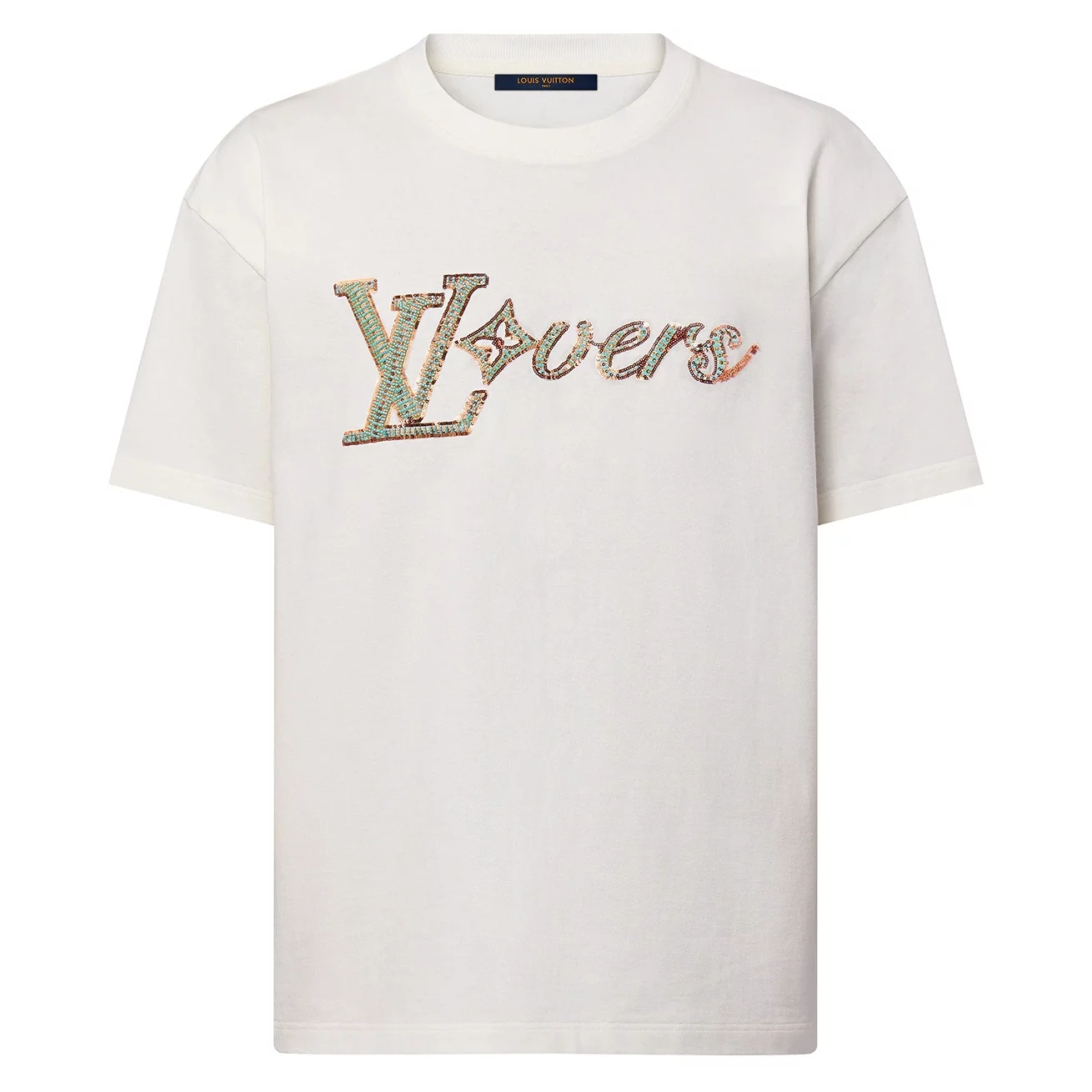 MBROIDERED SHORT SLEEVED T-SHIRT - LVTS120 Damier Jacquard Short-Sleeved Crewneck - LVTS089