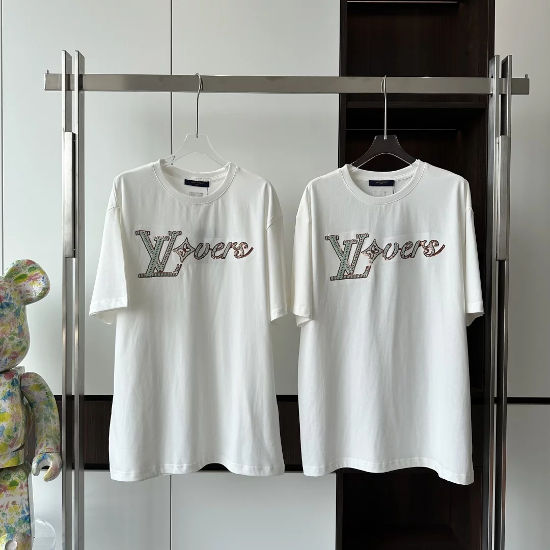 MBROIDERED SHORT SLEEVED T-SHIRT - LVTS120 Damier Jacquard Short-Sleeved Crewneck - LVTS089