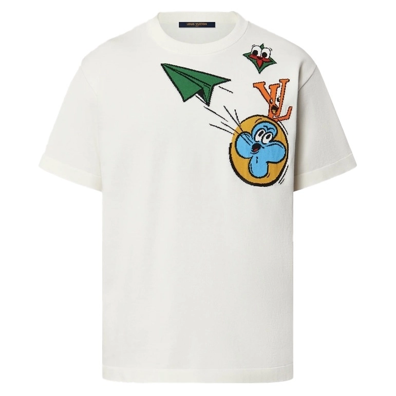 MONOGRAM COMICS INTARSIA SHORT-SLEEVED CREWNECK - LVTS122 Damier Jacquard Short-Sleeved Crewneck - LVTS089