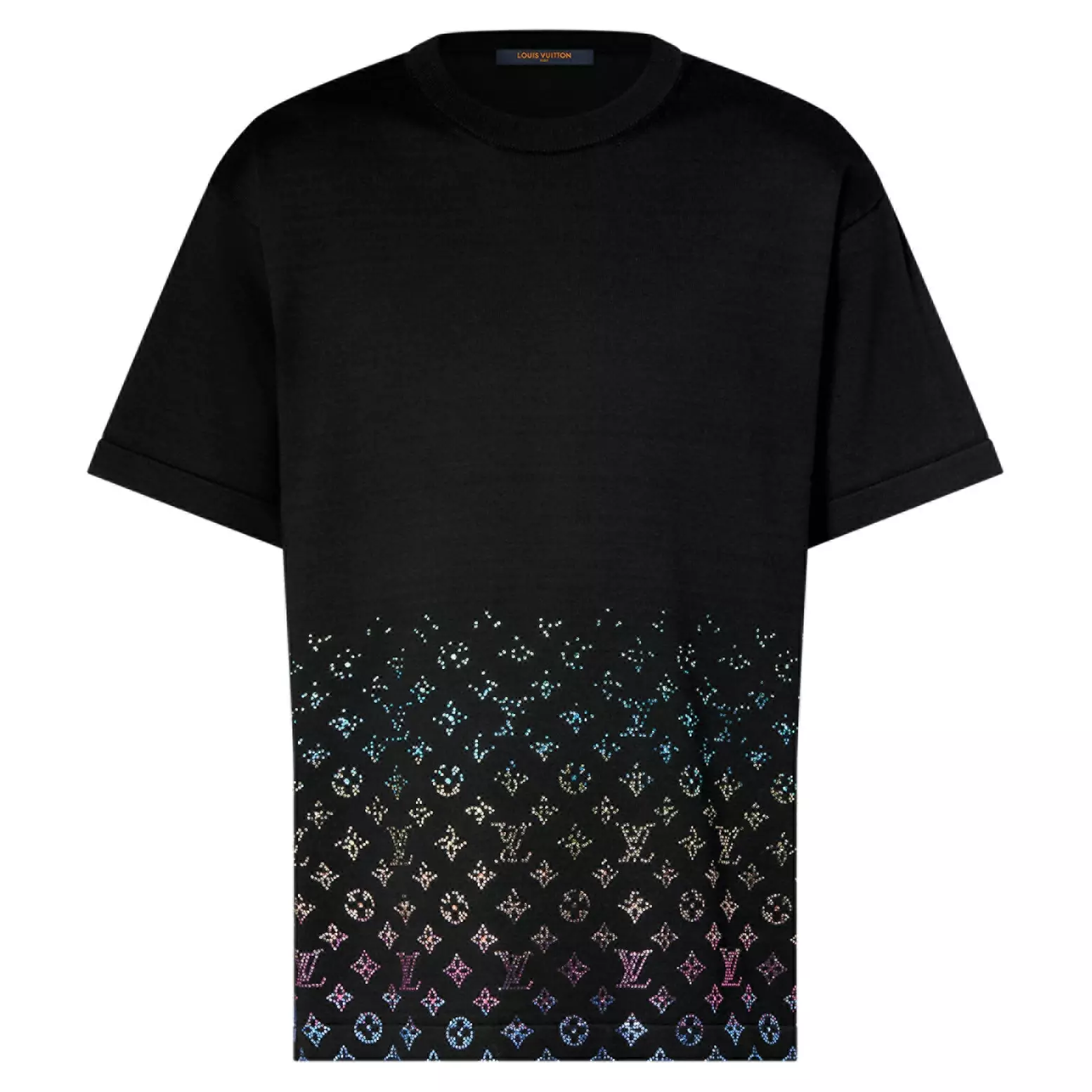 MONOGRAM GRADIENT EMBELLISHED SHORT-SLEEVED CREWNECK IN BLACK - LVTS117 Damier Jacquard Short-Sleeved Crewneck - LVTS089