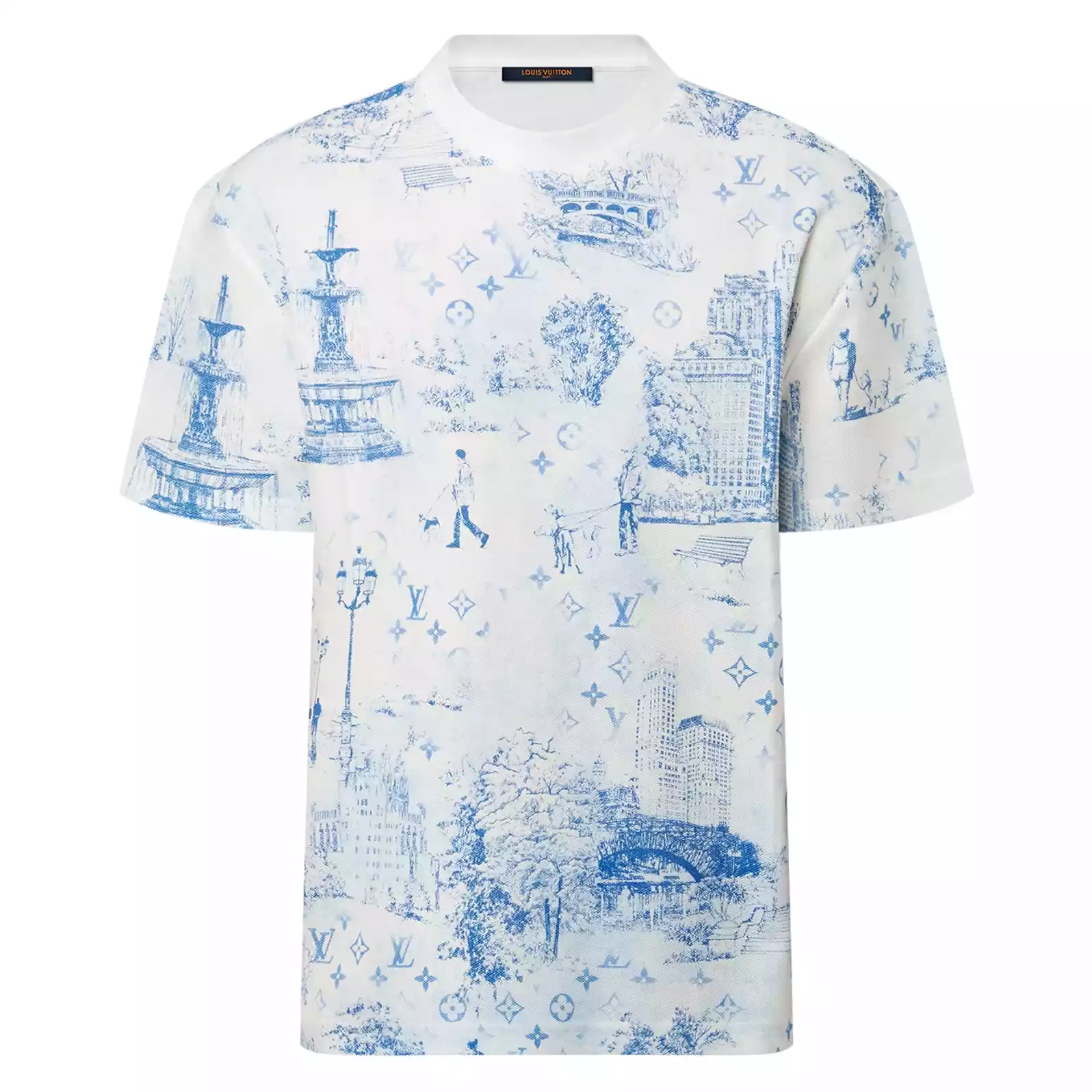 PRINTED COTTON PIQUE T-SHIRT - LVTS133 Damier Jacquard Short-Sleeved Crewneck - LVTS089