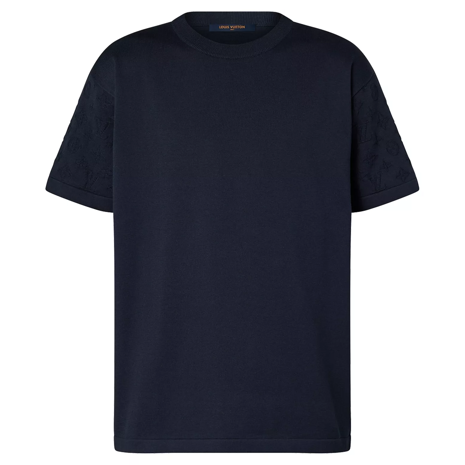 SHORT SLEEVED COTTON CREWNECK IN DEEP BLACK - LVTS108 Damier Jacquard Short-Sleeved Crewneck - LVTS089