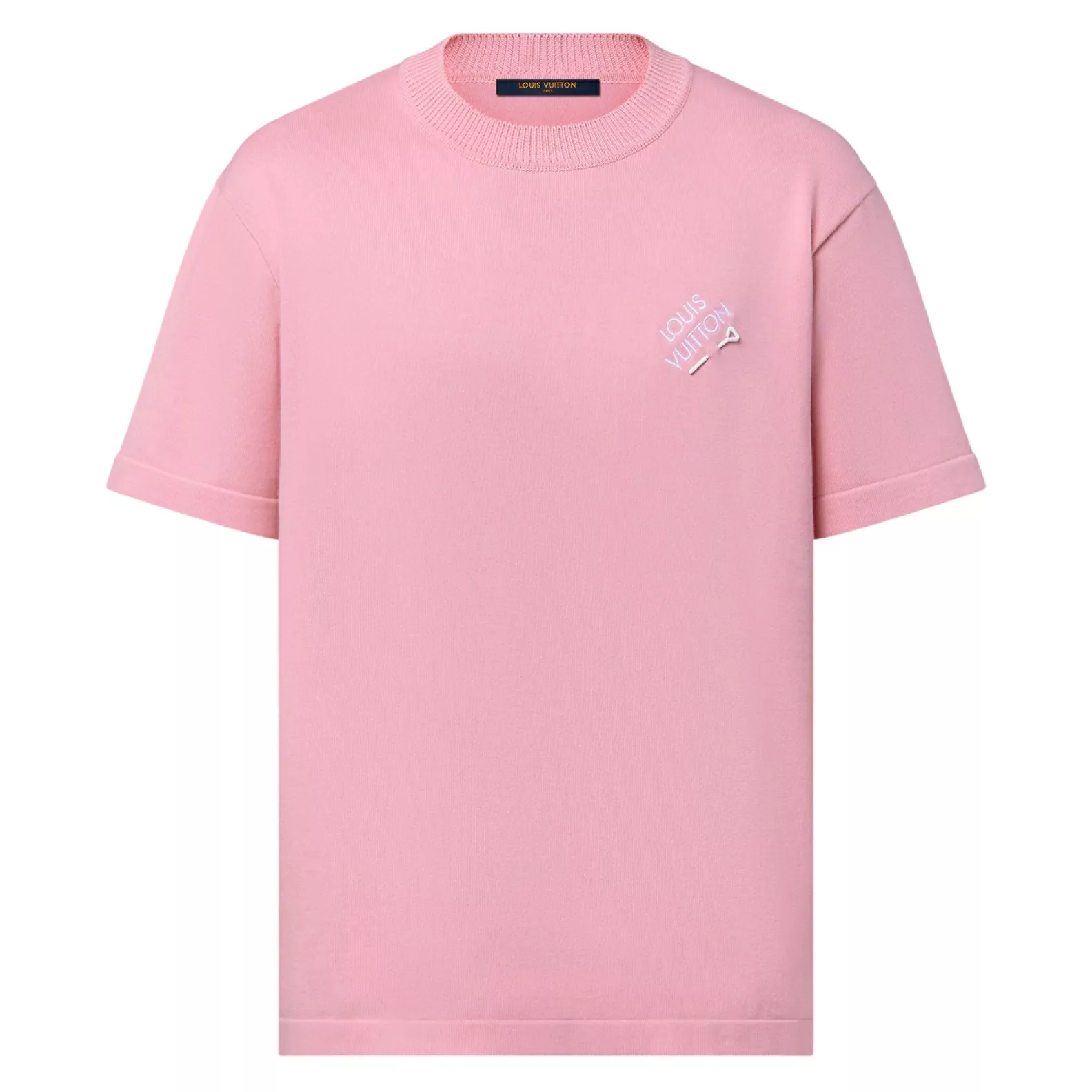 SIGNATURE SHORT-SLEEVED COTTON CREWNECK IN PINK - LVTS115 Damier Jacquard Short-Sleeved Crewneck - LVTS089