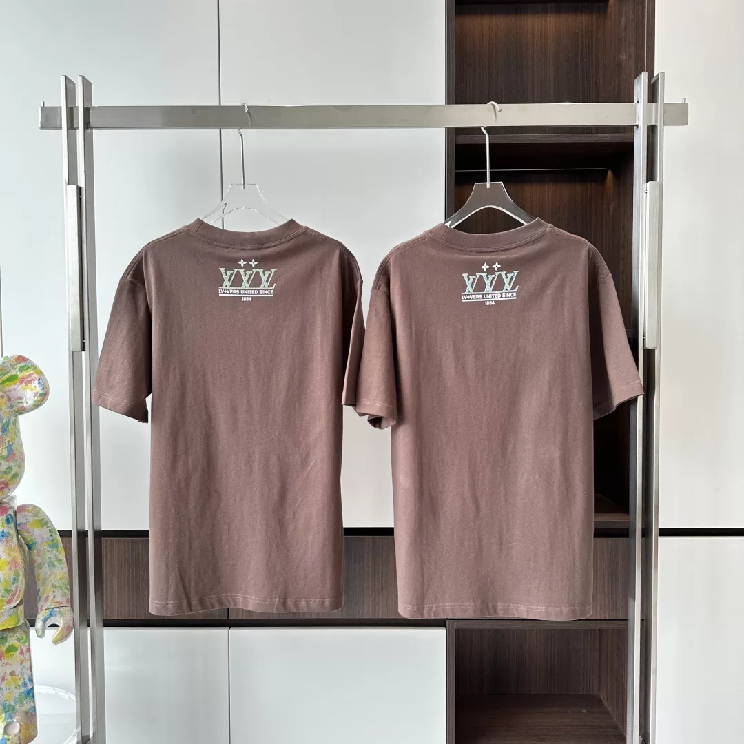 WASHED EMBELLISHED COTTON T-SHIRT - LVTS129 Damier Jacquard Short-Sleeved Crewneck - LVTS089