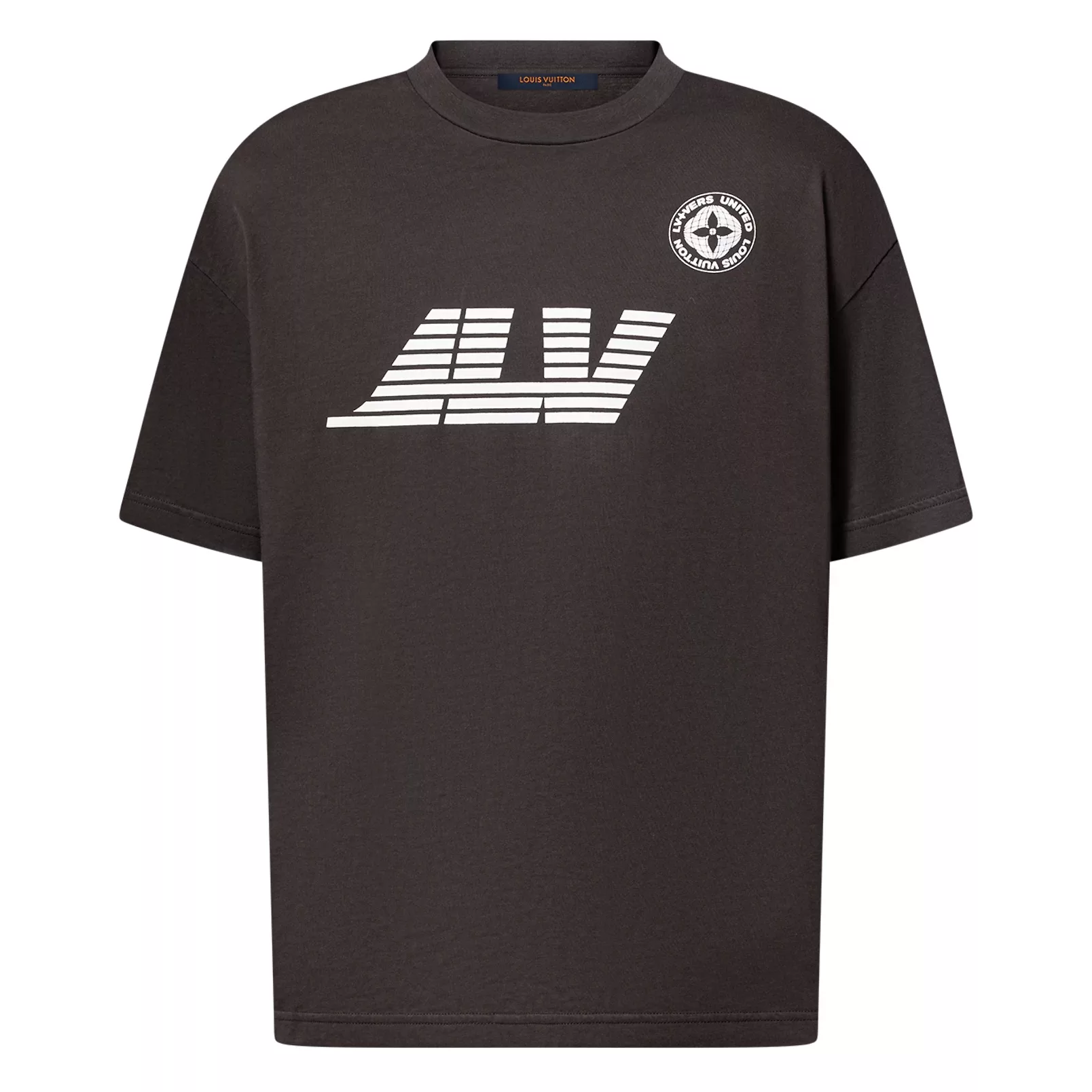 WASHED PRINTED COTTON T-SHIRT DARK EBONY - LVTS136 Damier Jacquard Short-Sleeved Crewneck - LVTS089