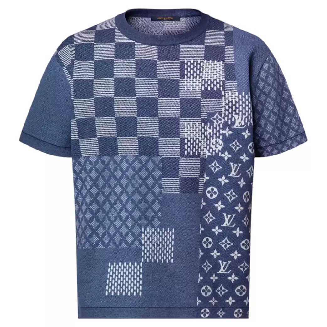 X NIGO SHORT-SLEEVED KNITTED CREWNECK - LVTS095 Damier Jacquard Short-Sleeved Crewneck - LVTS089